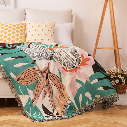 Rural Floral Tassel Decorative Blanket