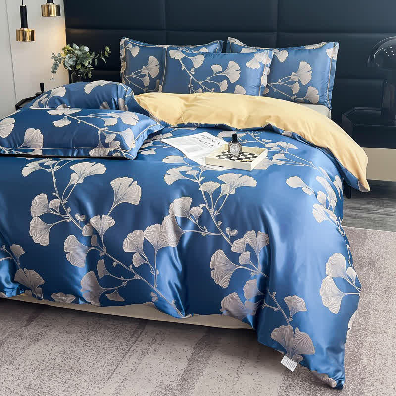 Jacquard Satin Ginkgo Leaf Bedding Set (4PCS)