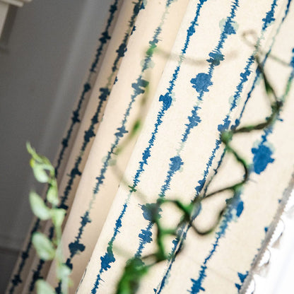 Blue ECG Pattern Cotton Linen Curtain