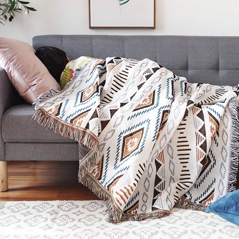 Bohemian Knitted Lounge Blanket with Tassel