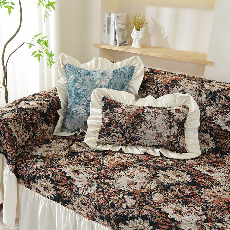 Art Print Daisy Ruffled Sofa Cover