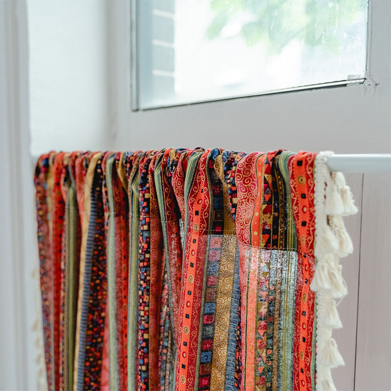 Colorful Plaid Pattern Tassel Tier Curtain