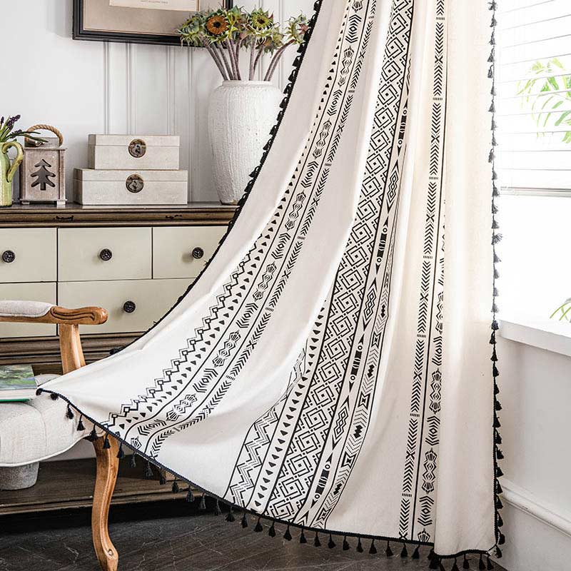 Geometric Tassel Curtain Semi Blackout Drapes