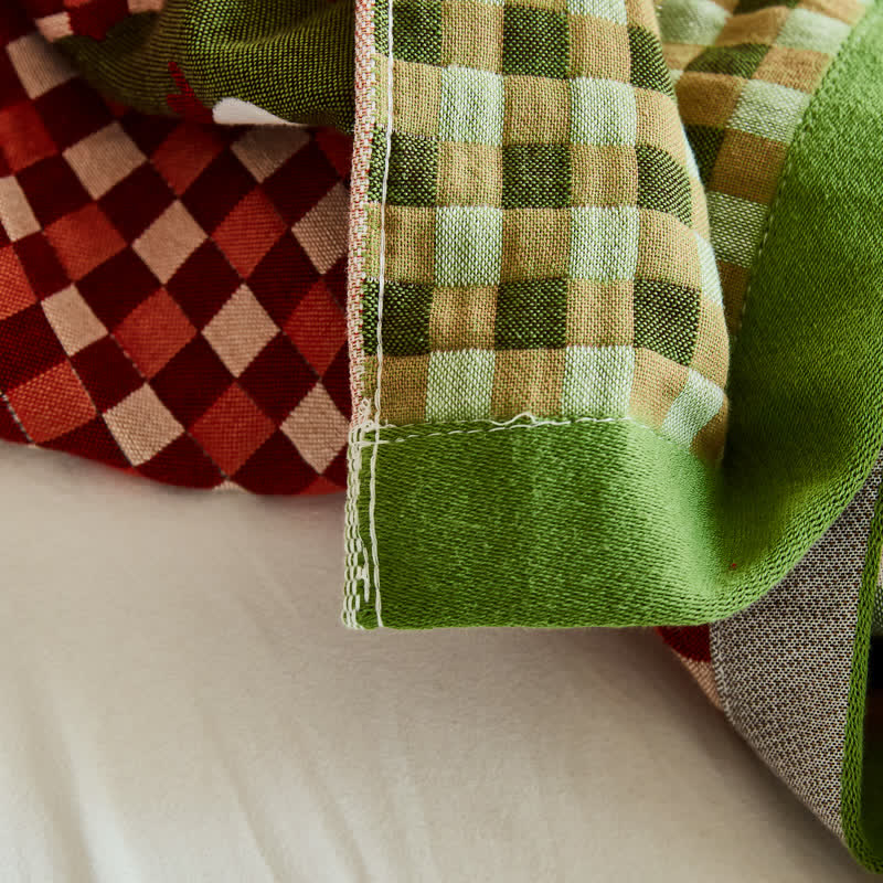 Rustic Plaid & Cherry Cotton Gauze Quilt