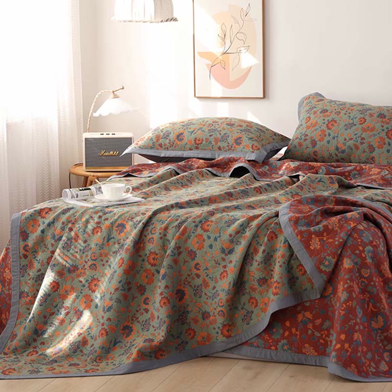 Retro Flower Pure Cotton Reversible Quilt