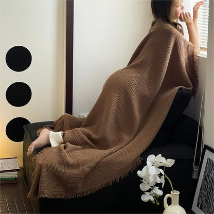 Solid Color Cotton Gauze Tassel Blanket