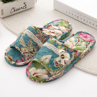 Floral Open Toe Cotton House Slippers