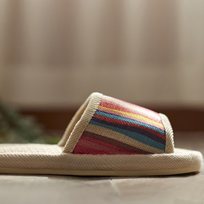 Colorful Striped Open Toe Flax Slippers