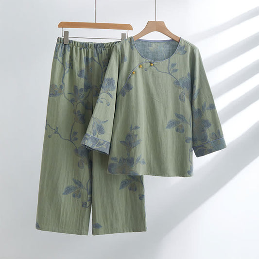 Floral Comfy Cotton Round-neck Loungewear Set