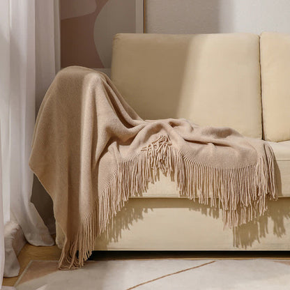 Simple Solid Color Tassel Throw Blanket