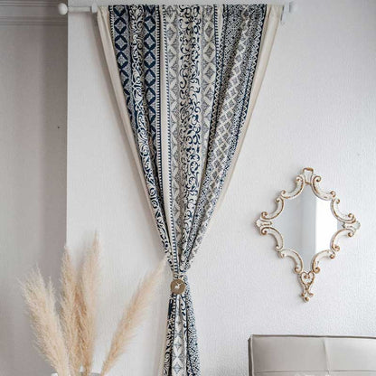 Cotton Linen Blue Pattern Curtain