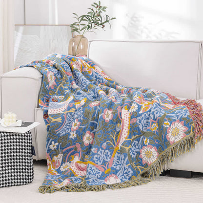 Cotton Gauze Tassel Pastoral Floral Quilt