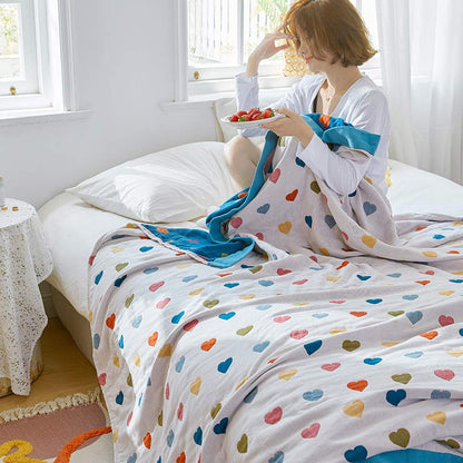 Colorful Hearts Cotton Gauze Reversible Quilt