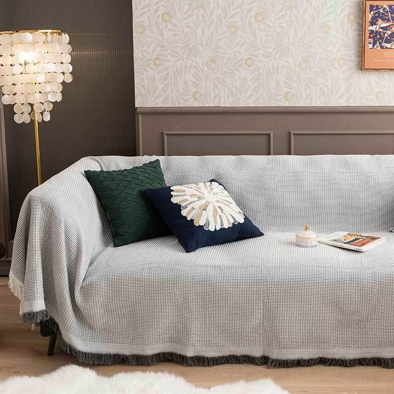 Ownkoti Fashion Waffle Blanket Tassel Sofa Cover