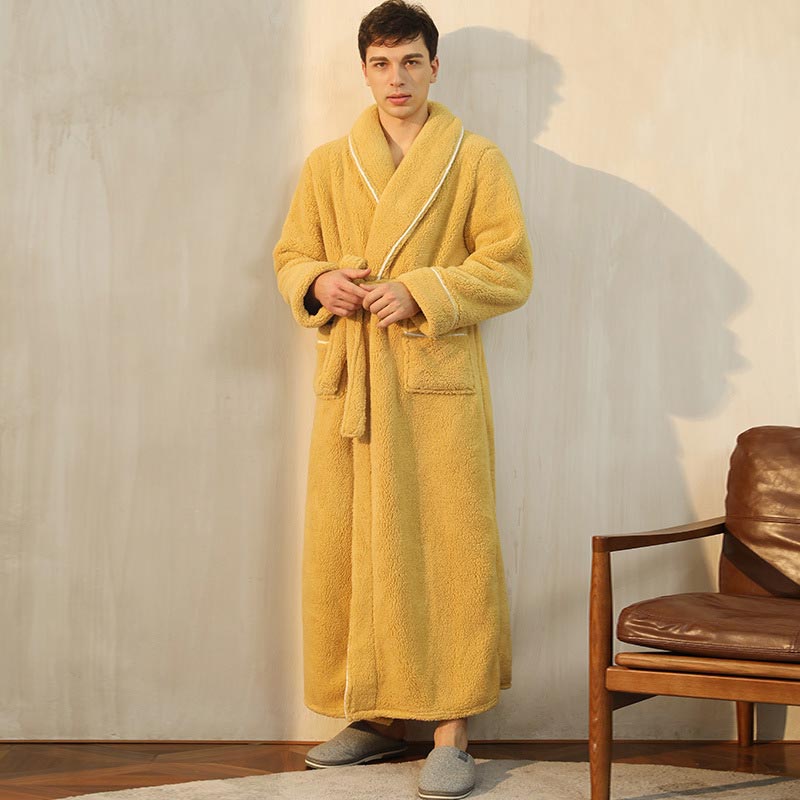 Ownkoti Comfy Fleece Pajama Long Bathrobe - Yellow - Men: XL - image 4