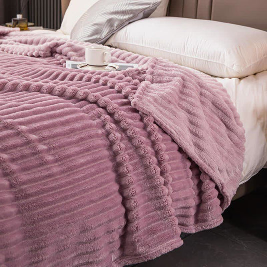 Solid Color Stripe Soft Throw Blanket