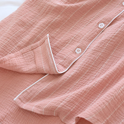 Solid Color Striped Lapel Nightdress