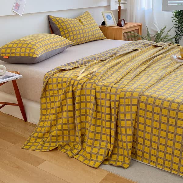 Cotton Gauze Classic Plaid Flat Sheet