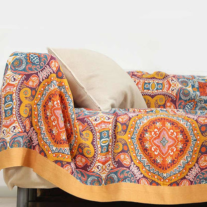 Boho Cotton Orange Reversible Sofa Blanket