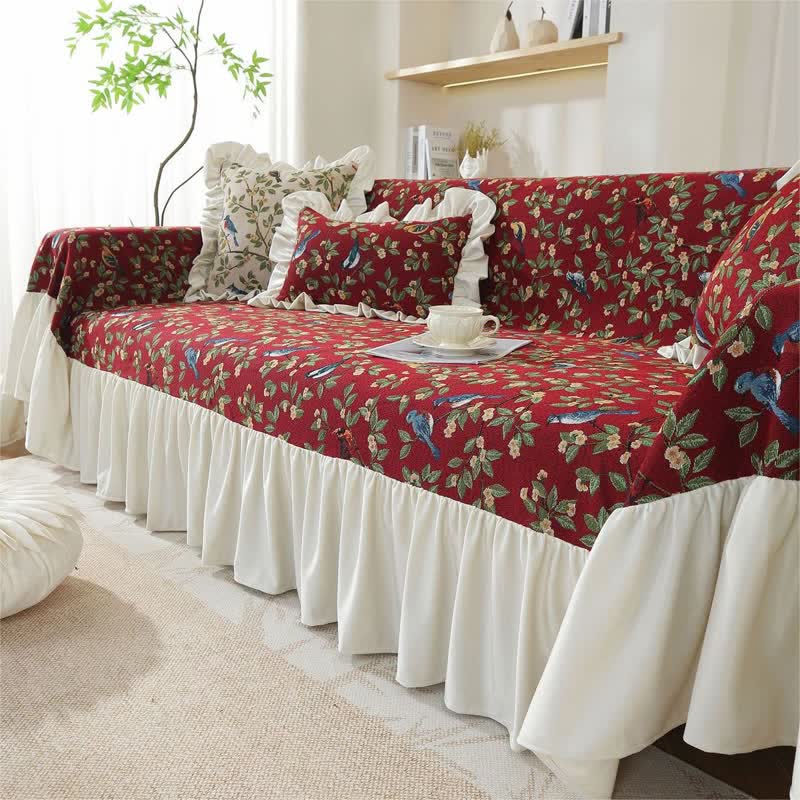 Rural Style Bird & Floral Soft Sofa Cover