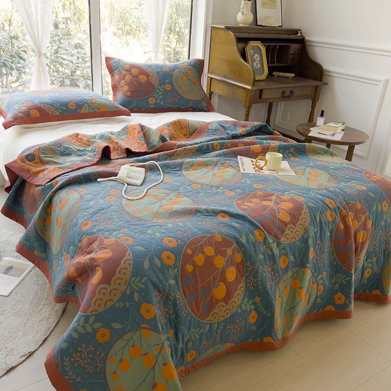 Persimmon Flower Cotton Double Side Quilt