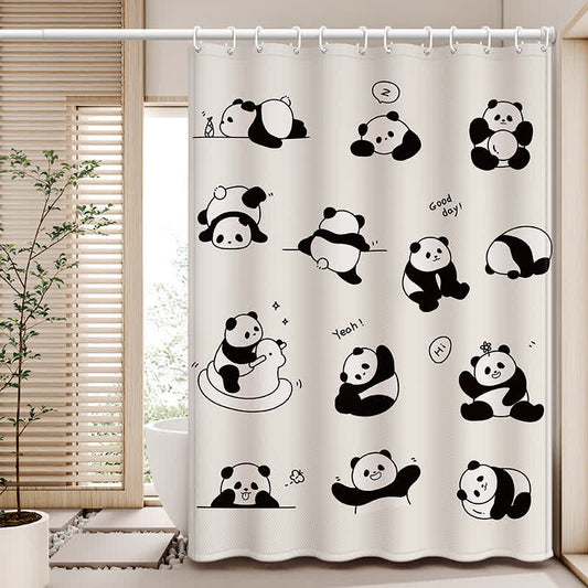 Chinese Cute Panda Waterproof Shower Curtain