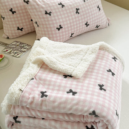 Girly Bow-knit Sherpa Throw Blanket