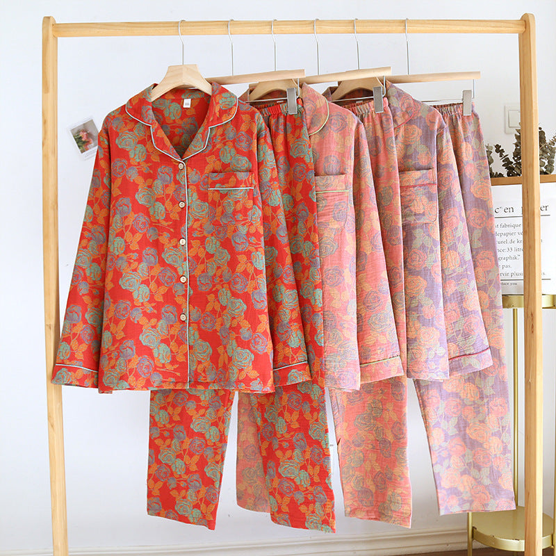 Rose Long Sleeves Cotton Pajama Set