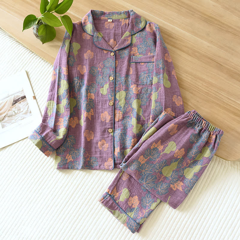 Gourd Jacquard Cotton Loungewear Set - Purple - M - image 2