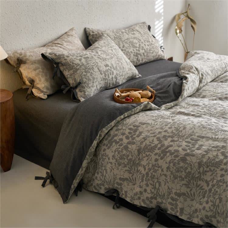 Floral Double Layer Cotton Gauze Bedding Set (4PCS)