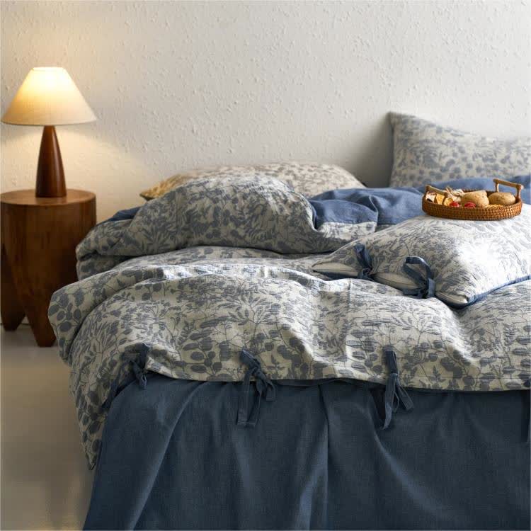 Floral Double Layer Cotton Gauze Bedding Set (4PCS)