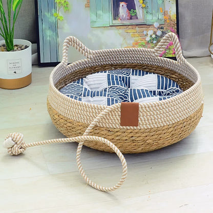 Handmade Woven Rattan Cat Bed