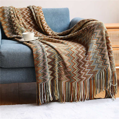 Ownkoti Cozy Colorful Striped Tassel Blanket