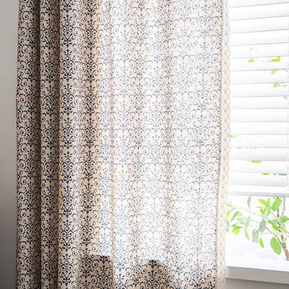 Ownkoti Boho Blue Pattern Semi-Blackout Curtain