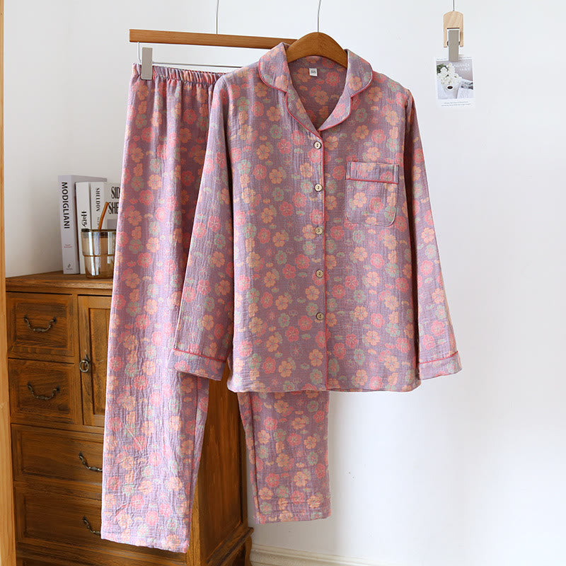 Plum Blossom Button Cotton Loungewear Set