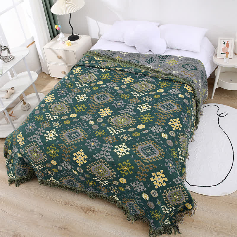 Retro Geometric Cotton Gauze Tassel Quilt