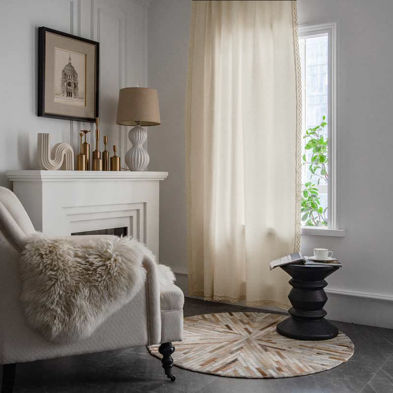 Cotton White Curtain Hollow-Out Drapes with Tassel