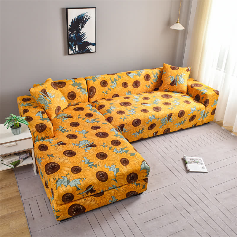 Elastic Stretchable Rural Sunflower Couch Cover