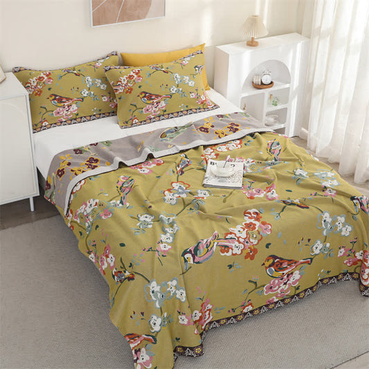 Flower & Bird Cotton Gauze Lightweight Quilt