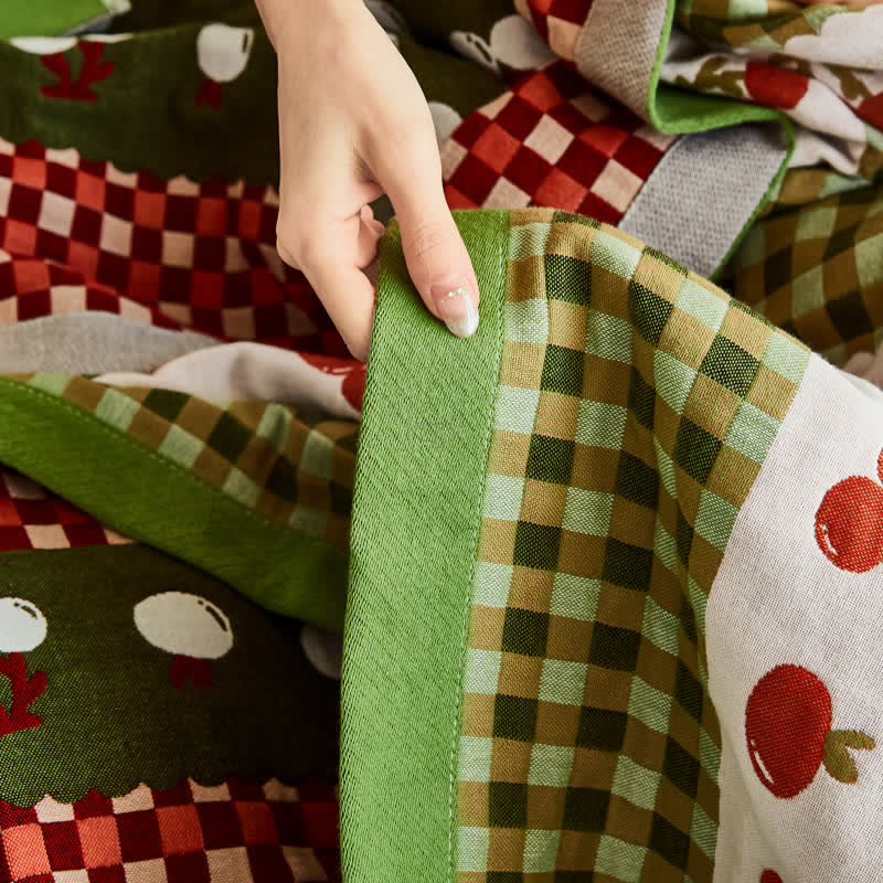 Rustic Plaid & Cherry Cotton Gauze Quilt