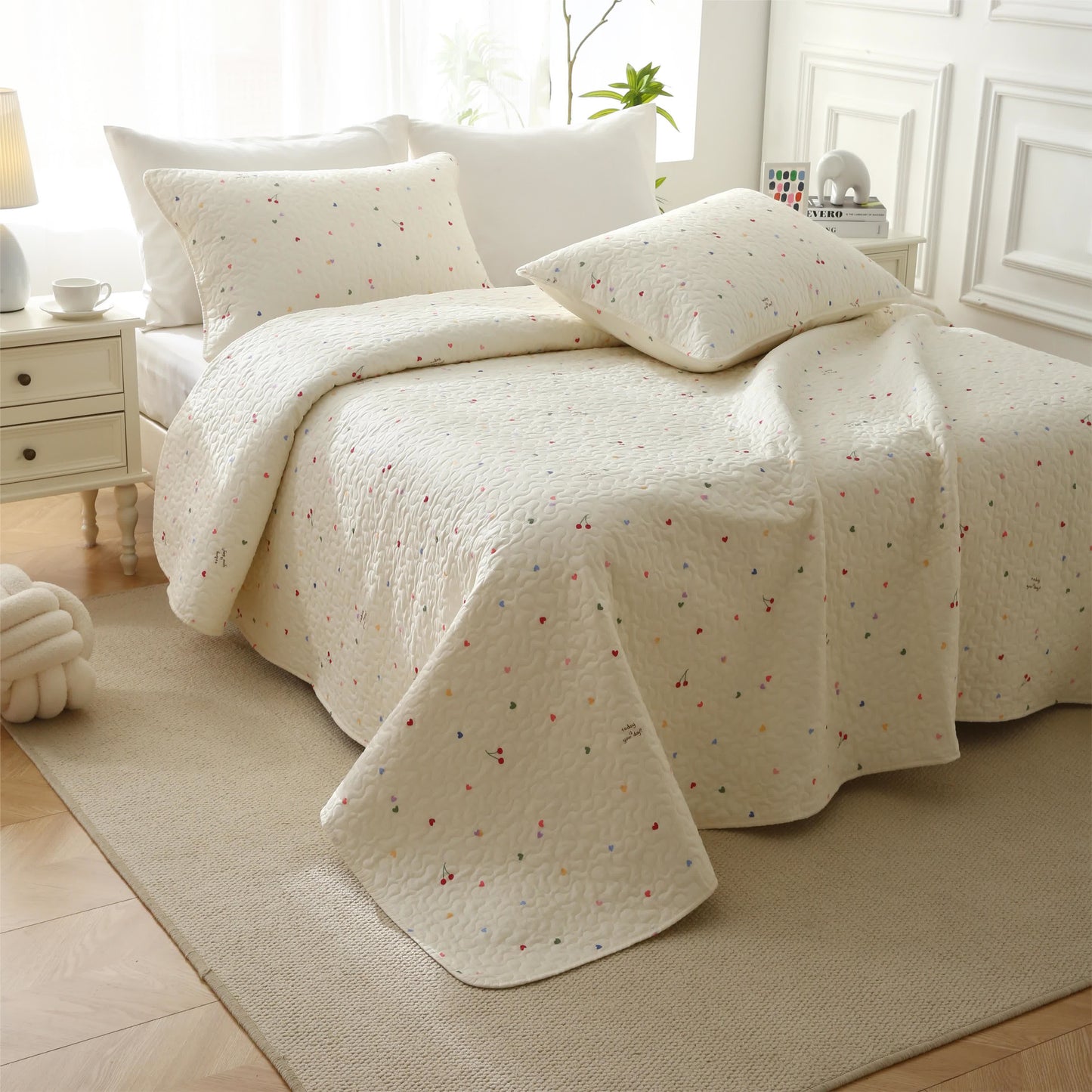 Colorful Heart & Cherry Cotton Quilted Bedding