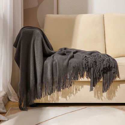 Simple Solid Color Tassel Throw Blanket