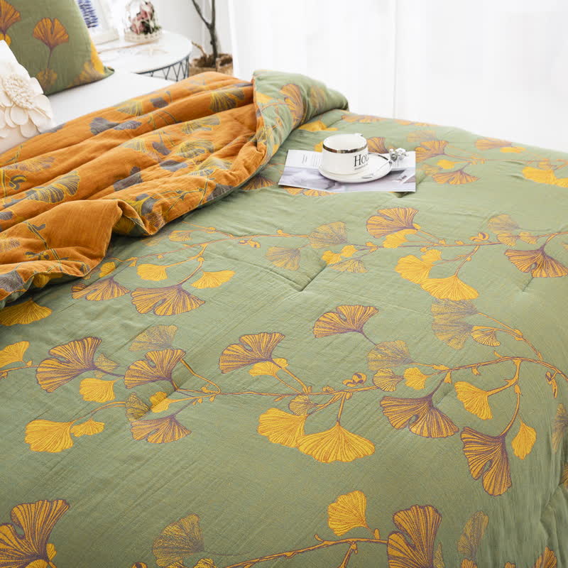 Rustic Ginkgo Leaf Cotton Gauze Bedding