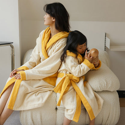 Flower Colorblock Cotton Hooded Bathrobe