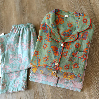 Vintage Butterfly Print Cotton Loungewear Set