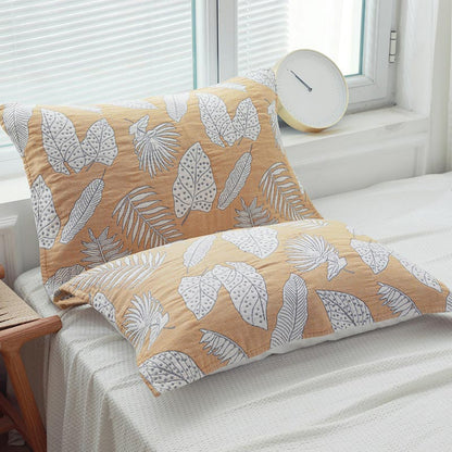 Ownkoti Leaf Print Pure Cotton Pillow Towel (2PCS)