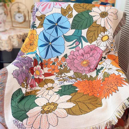 Colorful Blooming Flower Tapestry Blanket