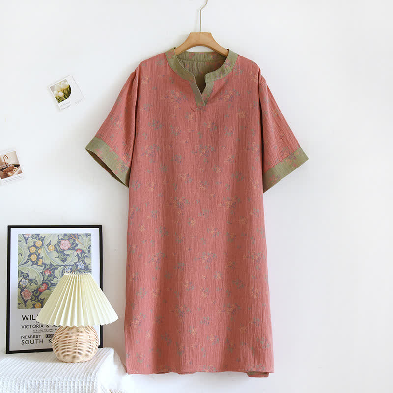 Natural Floral V-neck Soft Cotton Nightdress