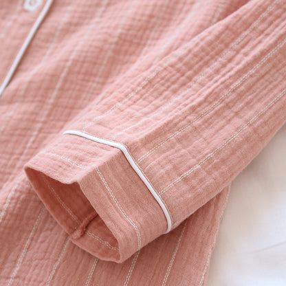 Solid Color Striped Lapel Nightdress