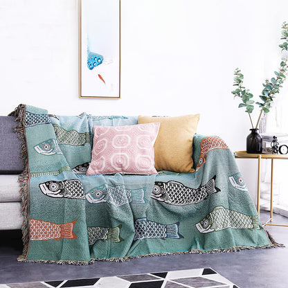 Koi Print Tassel Reversible Blanket